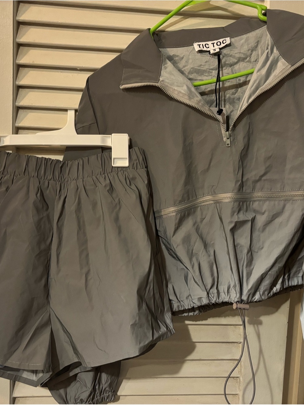Tic Toc Women's silver REFLECTIVE Athletic Pullover & Shorts Set